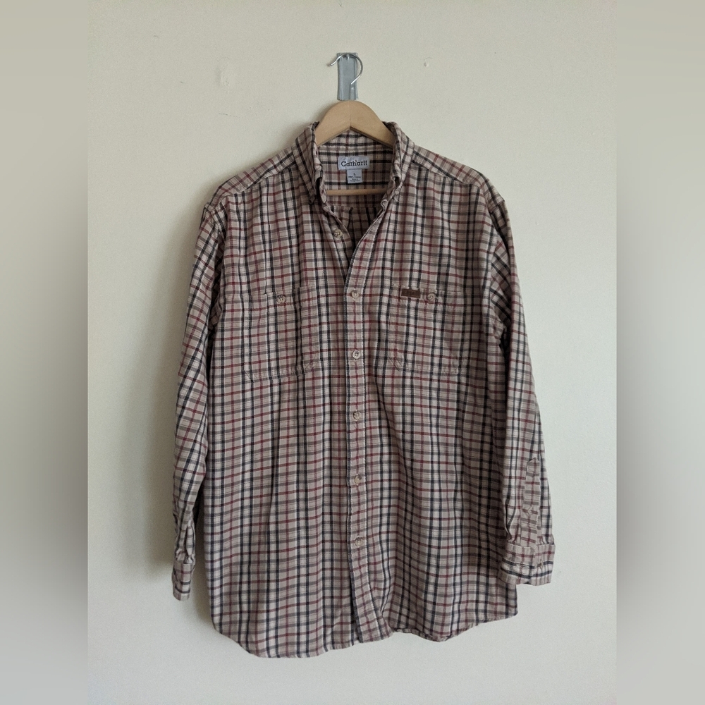 Carhartt Red and Tan Casual Button Down Shirt Sz Large